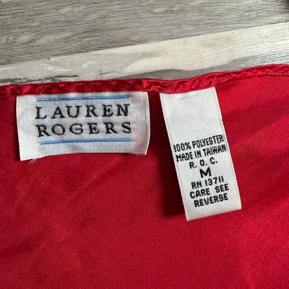 Vintage 90s Red Satin Slip Dress Ruffle Hem Nightgown Coquette Boudoir Y2K M - Picture 4 of 6